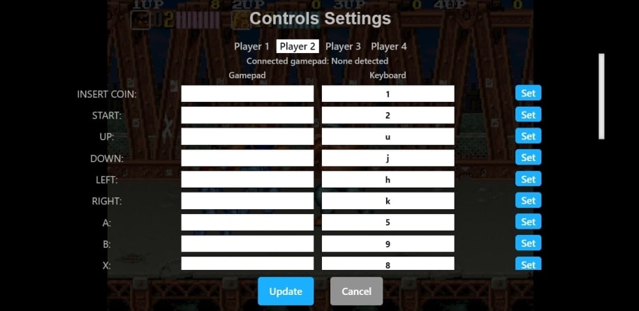 Configura los controles del Player 2, 3 o 4...